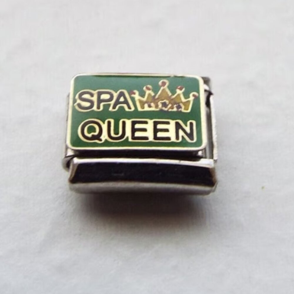 Spa Queen on green enamel 9mm stainless steel italian charm bracelet link new